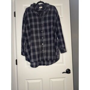 Hailey And Co Button Up Fray Plaid Top Large